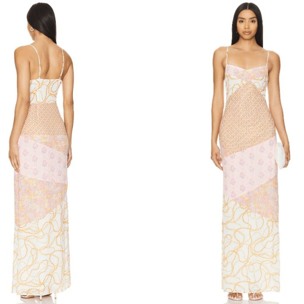 Majorelle Carrie Maxi‎ Dress Gold Multi Patch Chain Floral Medallion Size XS
